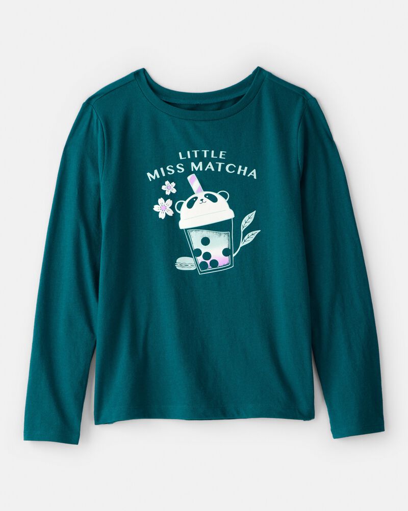 Girls Matcha Tea Long-Sleeve Graphic Tee - Green, image 1 of 3 slides