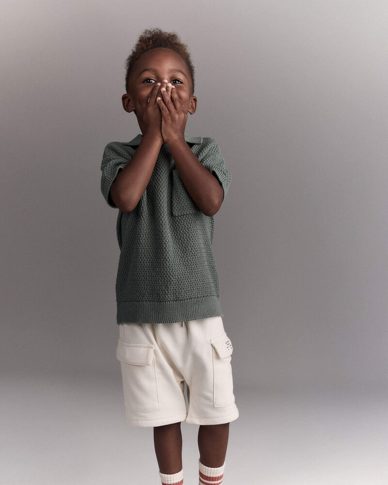 Toddler Boy Knit Polo with Pocket - Olive, image 3 of 6 slides