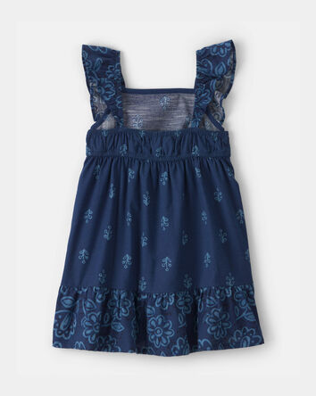 Toddler Girl Floral Ruffle-Sleeve Dress - Navy, 