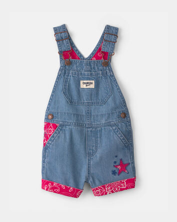 Baby Girl Bandana Denim Shortall - Medium Wash, 