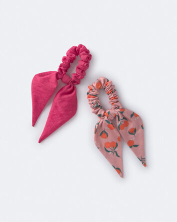 Toddler Girl 2-Pack Bow Scrunchies in Clementine Grove Print - Hot Pink/Rose, 