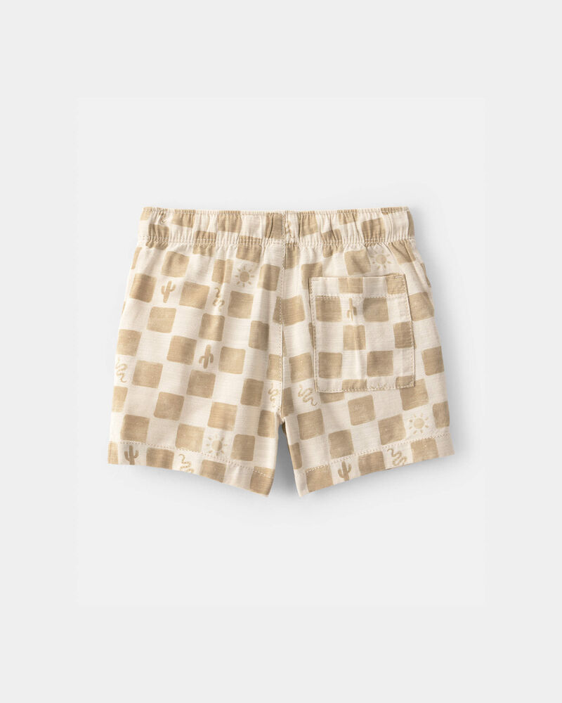 Toddler Boy Cactus Checkered Drawstring Shorts - Beige, image 2 of 4 slides