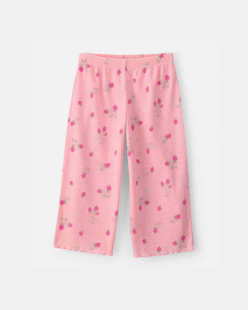 Toddler Girl Strawberry Rib Loose Fit 2-Piece Pajama Set - Pink, image 3 of 5 slides