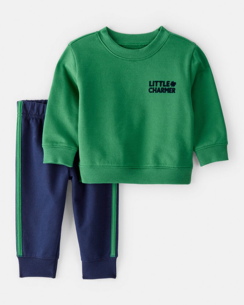 Baby Boy St.Patrick's Day Charmer 2-Piece Long-Sleeve Tee & Pant Set - Green, image 1 of 7 slides