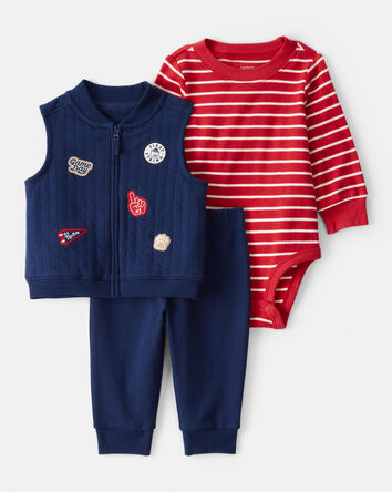 Baby Boy 3-Piece Game Day Little Vest Set - Navy/Red, 
