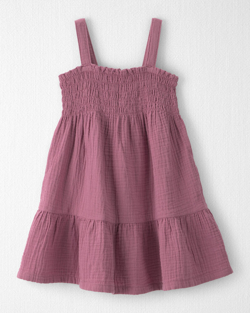 Toddler Girl Organic Cotton Smocked Gauze Dress, image 1 of 7 slides