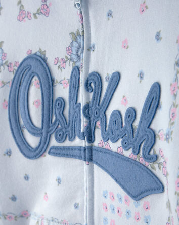 Girls Floral OshKosh Logo Zip-Up Hoodie - Blue, 