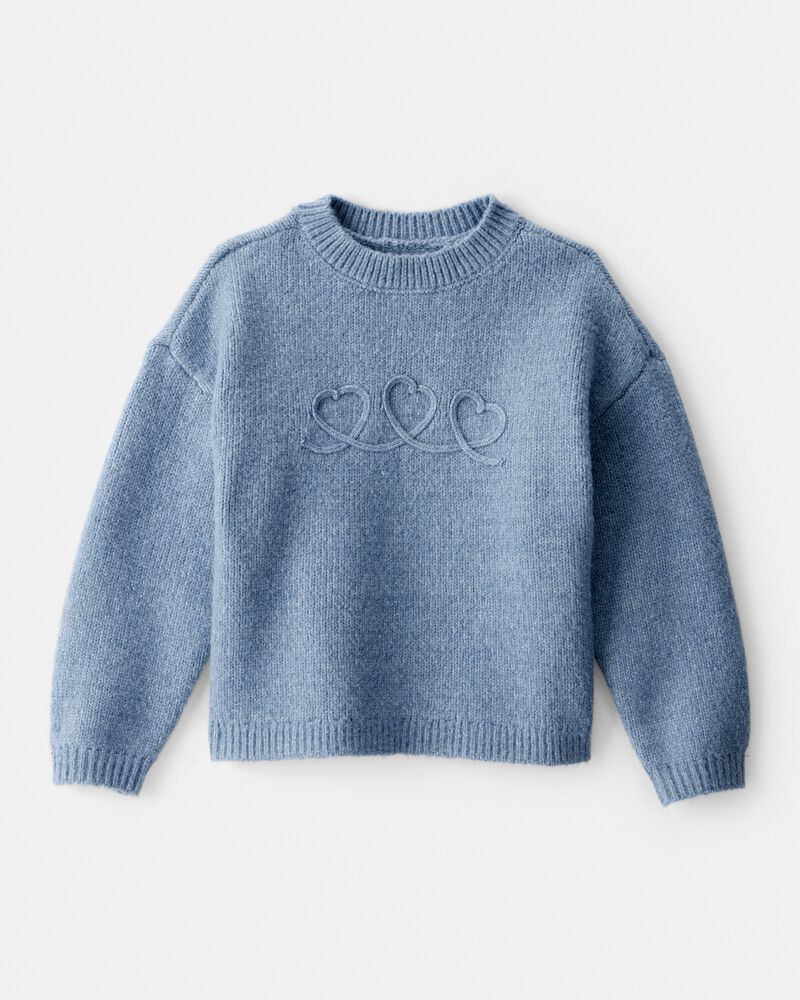 Toddler Girl Embroidered Heart Long-Sleeve Sweater - Blue, image 1 of 3 slides