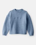 Toddler Girl Embroidered Heart Long-Sleeve Sweater - Blue, image 1 of 3 slides