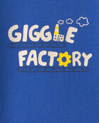 Baby Boy 'Giggle Factory' Long-Sleeve Graphic Bodysuit - Blue, image 2 of 3 slides