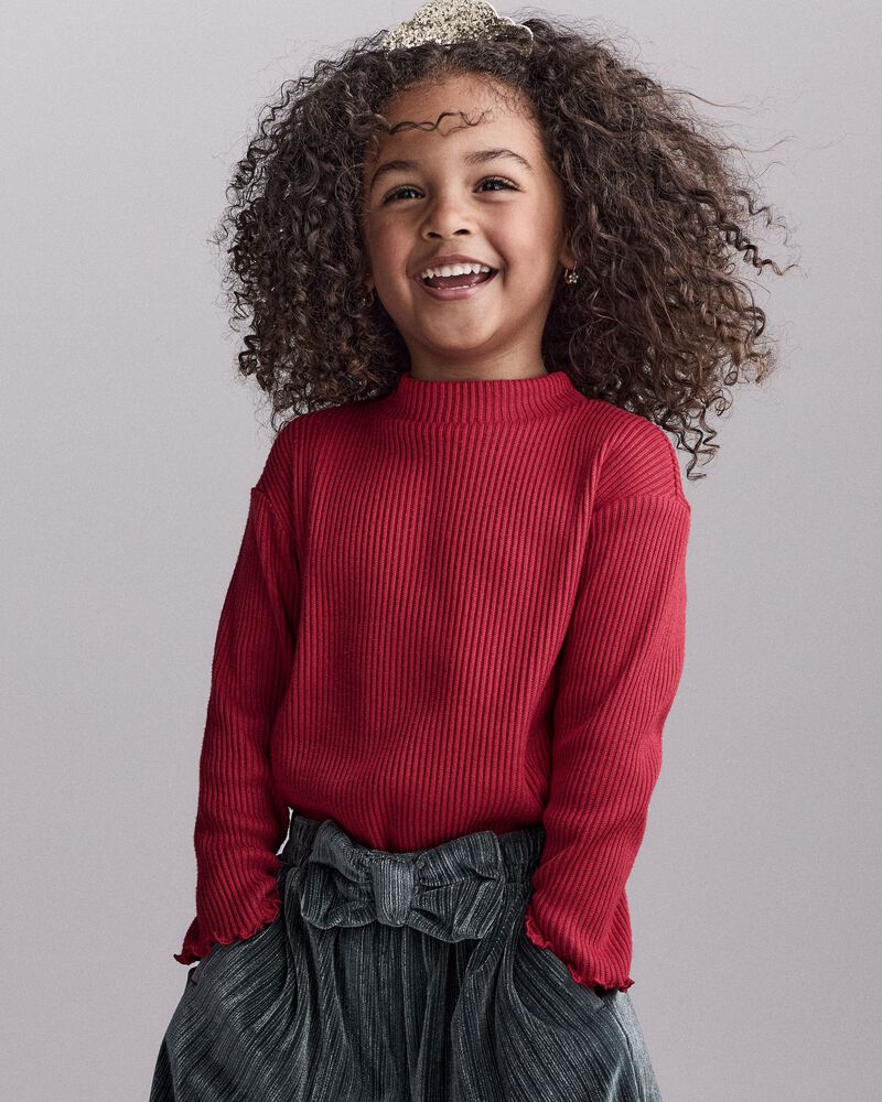 Toddler Girl Mock Neck Long-Sleeve Top - Red, image 3 of 6 slides