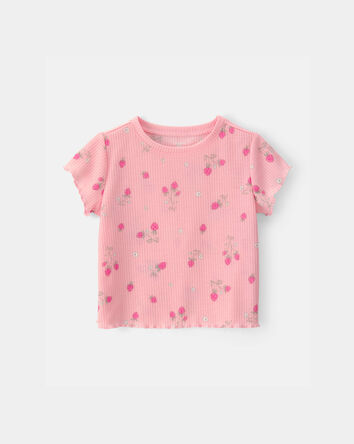 Toddler Girl Strawberry Rib Loose Fit 2-Piece Pajama Set - Pink, 