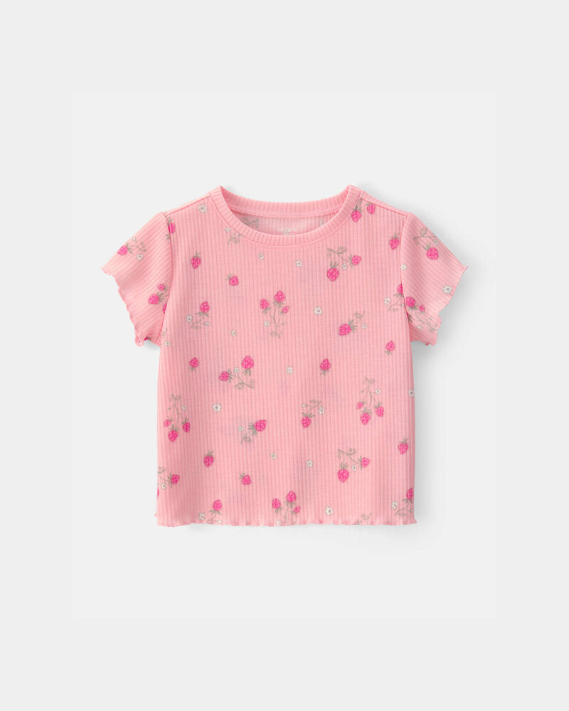 Toddler Girl Strawberry Rib Loose Fit 2-Piece Pajama Set - Pink, image 2 of 5 slides
