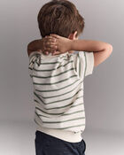 Toddler Boy Knit Zip-Up Polo in Stripes - Cream, image 5 of 6 slides