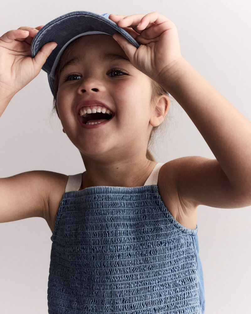 Toddler Girl Smocked Peplum Top in Chambray , image 5 of 6 slides