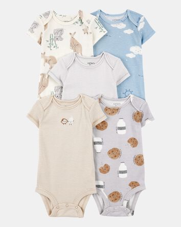 Baby Boy 5-Pack Kangaroo Cloud Short-Sleeve Bodysuits, 