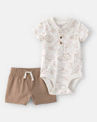 Baby Boy 2-Piece Safari Short-Sleeve Bodysuit & Short Set - Brown/White, image 1 of 4 slides