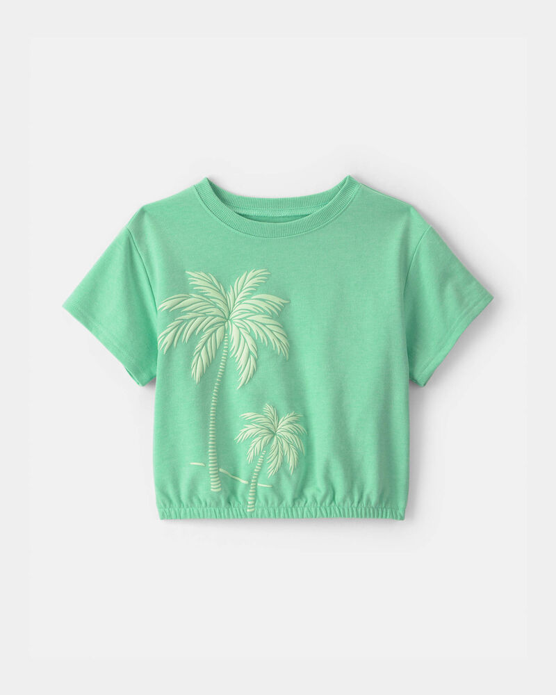 Girls Palm Tree French Terry Top - Green, image 1 of 4 slides