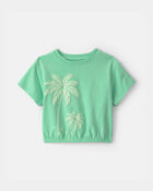 Girls Palm Tree French Terry Top - Green, image 1 of 4 slides