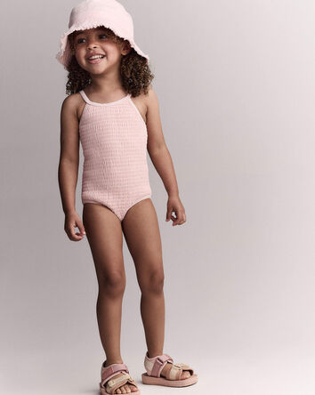 Toddler Girl Smocked One-Piece Swimsuit - Light Pink, 