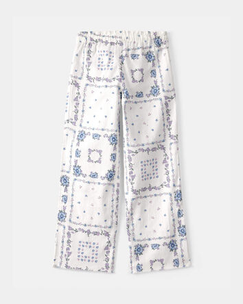 Girls Bandana Floral Drawstring Pants - Blue/Ivory, 