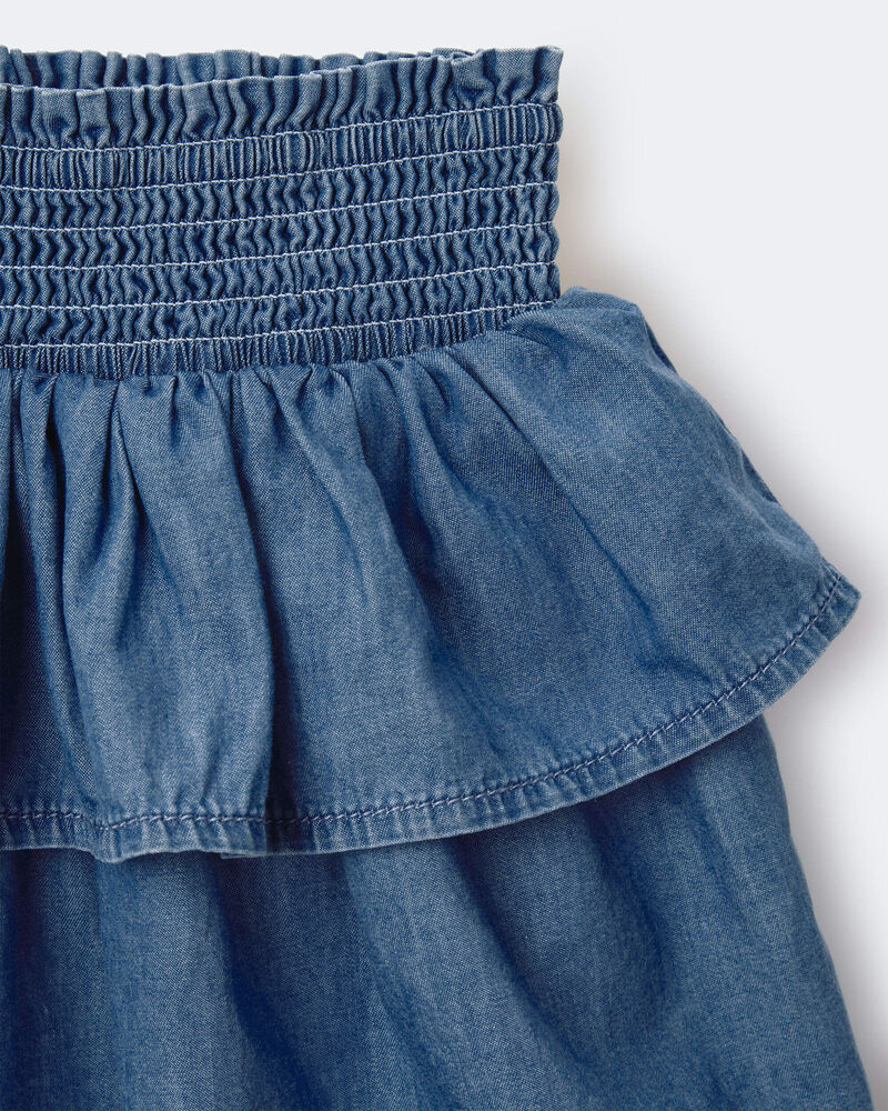 Toddler Girl Smocked Tiered Skirt in Chambray, image 2 of 6 slides