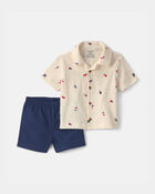 Baby Boy Fourth of July 2-Piece Top & Short Set - Navy Blue/Cream, image 1 of 3 slides