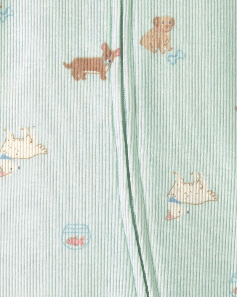 Baby Girl Pets Cotton 2-Way Zip Sleep & Play Pajamas - Green, image 2 of 4 slides