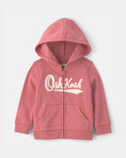 Baby Girl OshKosh Logo Fleece Zip-Up Hoodie - Pink, image 1 of 3 slides