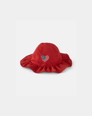 Baby Girl American Flag Sun Hat - Red, 