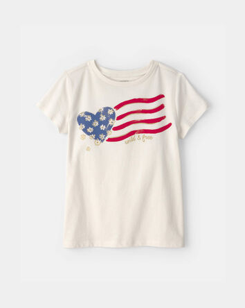 Girls 'Wild & Free' American Flag Graphic Tee - Cream, 