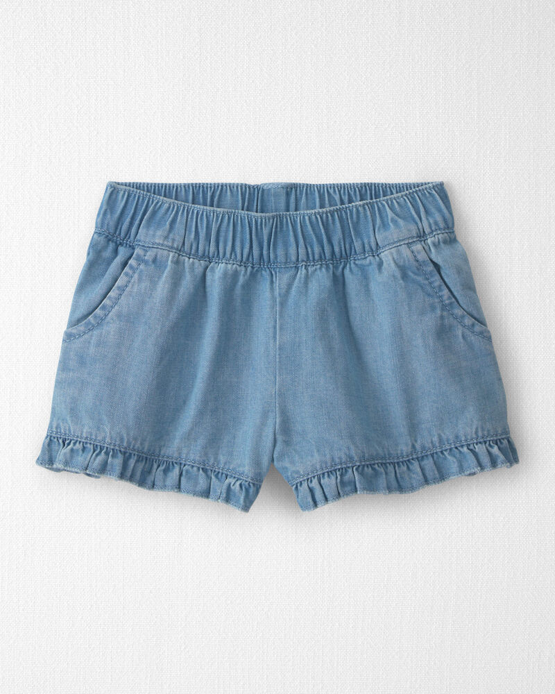 Baby Girl 2-Piece Chambray Top & Short Set Made with Organic Cotton in Blue Hibiscus, image 2 of 5 slides