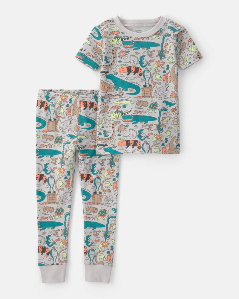 Toddler Boy Alligator 100% Cotton Snug Fit 2-Piece Pajama Set - Grey, image 1 of 5 slides