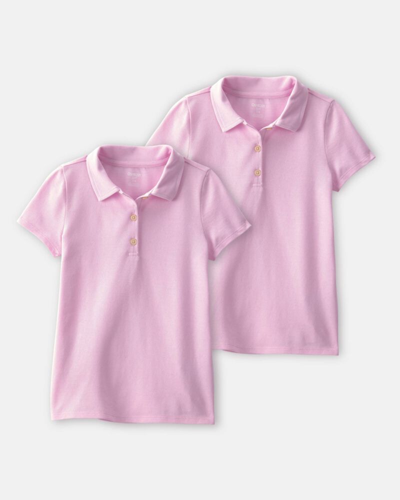 Girls 2-Pack Uniform Piqu&eacute; Polo Shirts - Pink, image 1 of 3 slides