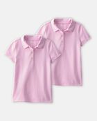 Girls 2-Pack Uniform Piqu&eacute; Polo Shirts - Pink, image 1 of 3 slides