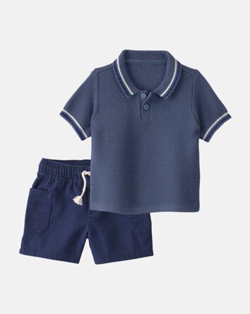 Baby Boy 2-Piece Polo Shirt & Short Set - Blue, 