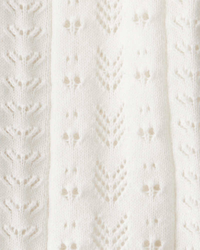 Baby Girl Pointelle Button-Down Collared Cardigan - Ivory, image 2 of 4 slides