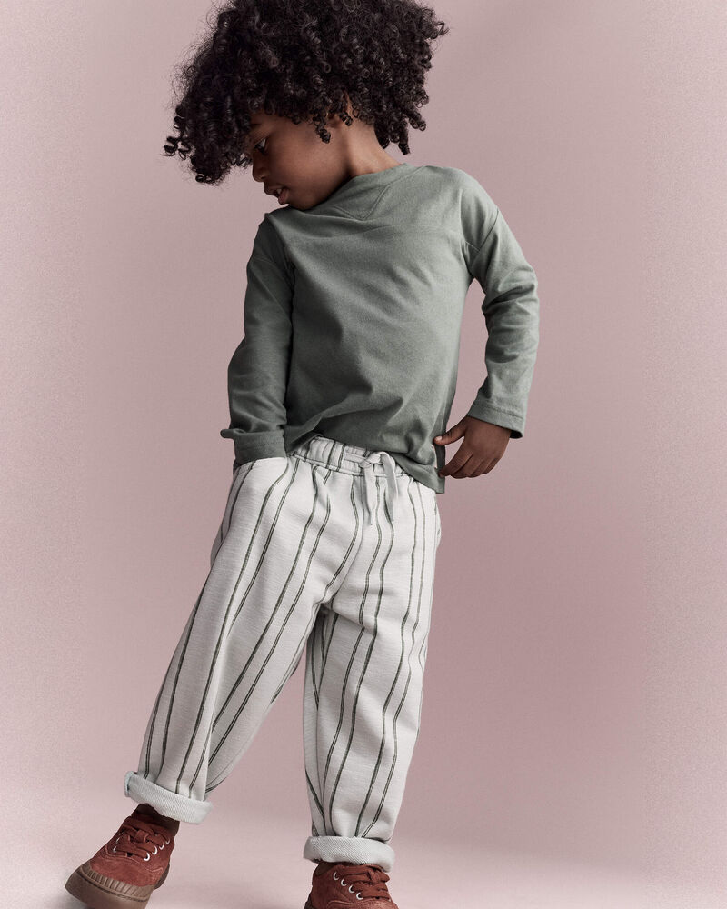 Toddler Striped French Terry Pocket Pants - Light Blue/Olive, image 1 of 7 slides