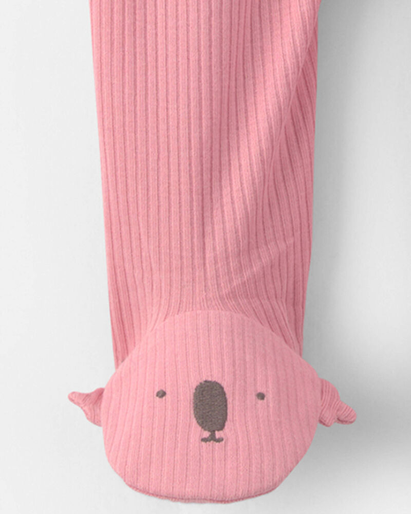 Baby Girl Koala Cotton 2-Way Zip Sleep & Play Pajamas - Pink, image 4 of 5 slides
