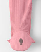 Baby Girl Koala Cotton 2-Way Zip Sleep & Play Pajamas - Pink, image 4 of 5 slides