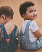 Baby Hickory Stripe & Dots Shortall - Light Wash, image 3 of 7 slides
