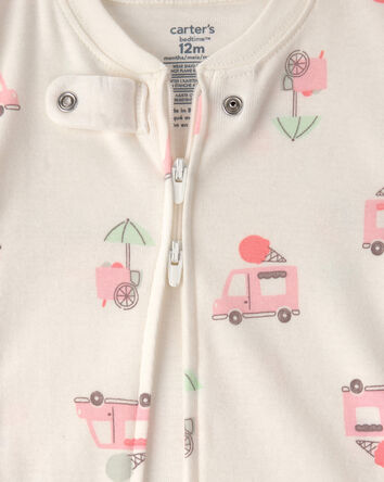 Baby Girl 2-Pack Ice Cream Truck 100% Cotton Snug Fit 1-Piece Pajama - Pink/Ivory, 