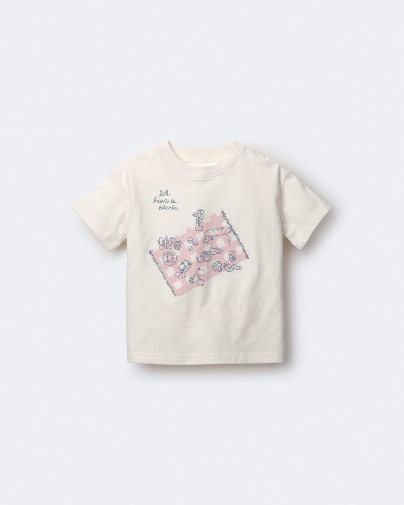 Toddler Girl 'Let's Have A Picnic' Relaxed Graphic Tee - Cream, image 2 of 6 slides