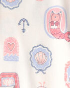 Toddler Girl Mermaid Cat 100% Cotton Snug Fit 4-Piece Pajama Set - Pink/Ivory, image 3 of 4 slides