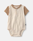 Baby Boy Henley Short-Sleeve Bodysuit - Cream/Brown, image 1 of 3 slides