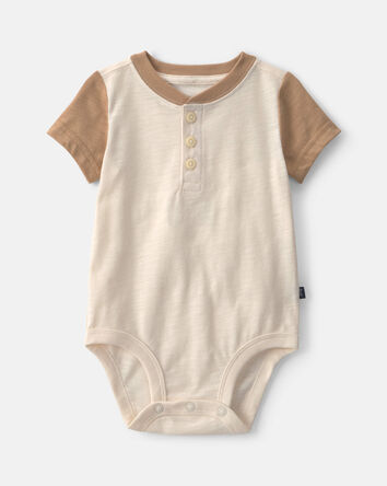 Baby Boy Henley Short-Sleeve Bodysuit - Cream/Brown, 