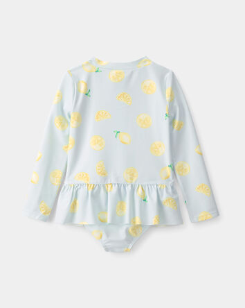 Toddler Girl 1-Piece Lemon Rashguard Swimsuit - Blue, 