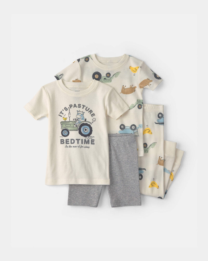 Toddler Boy Farm 100% Cotton 4-Piece Pajama Set - Ivory/Grey, image 1 of 4 slides