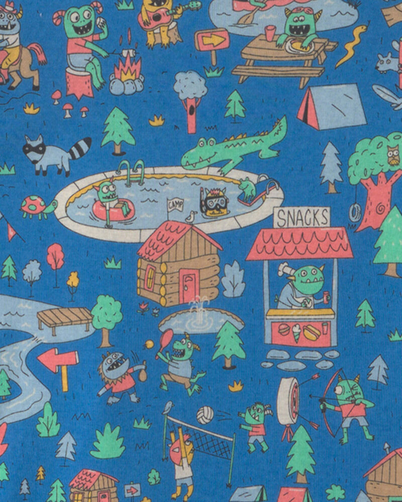 Boys 2-Piece 100% Cotton 'Monster Summer Camp' Pajama Set - Blue, image 2 of 3 slides