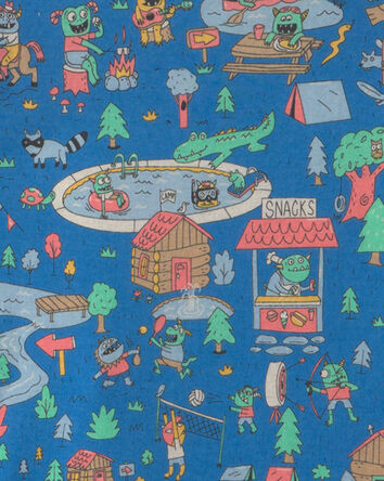 Boys 2-Piece 100% Cotton 'Monster Summer Camp' Pajama Set - Blue, 